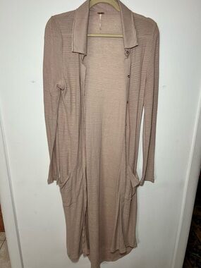 Free People Dusty Taupe Longline Open Cardigan